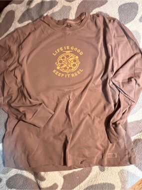 Life Is Good Brown Long Sleeve Tee with Yellow Logo